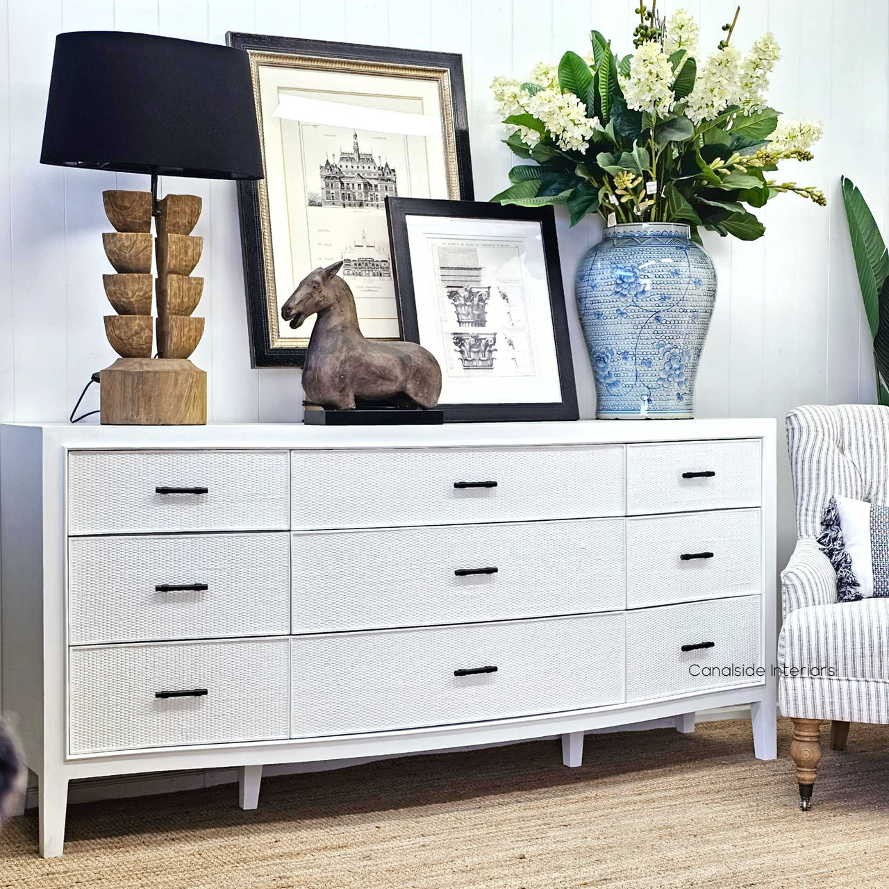 Claremont Rattan 9 Chest, White BEDROOM, HAMPTONS Style, PLANTATION Style, TABLES Side Tables, LIVING Side Tables, BEDROOM, sideboard, buffet, bedroom furniture, bedroomfurniture, bedroom style, bedroomstyle,