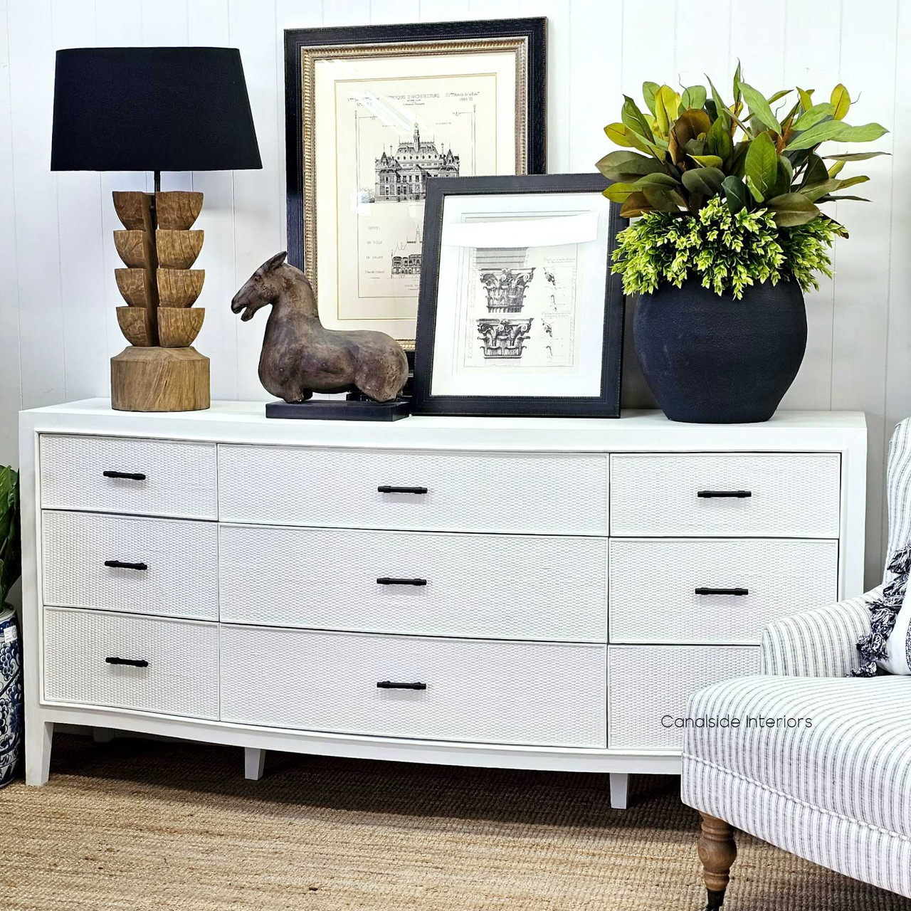 Claremont Rattan 9 Chest, White BEDROOM, HAMPTONS Style, PLANTATION Style, TABLES Side Tables, LIVING Side Tables, BEDROOM, sideboard, buffet, bedroom furniture, bedroomfurniture, bedroom style, bedroomstyle,