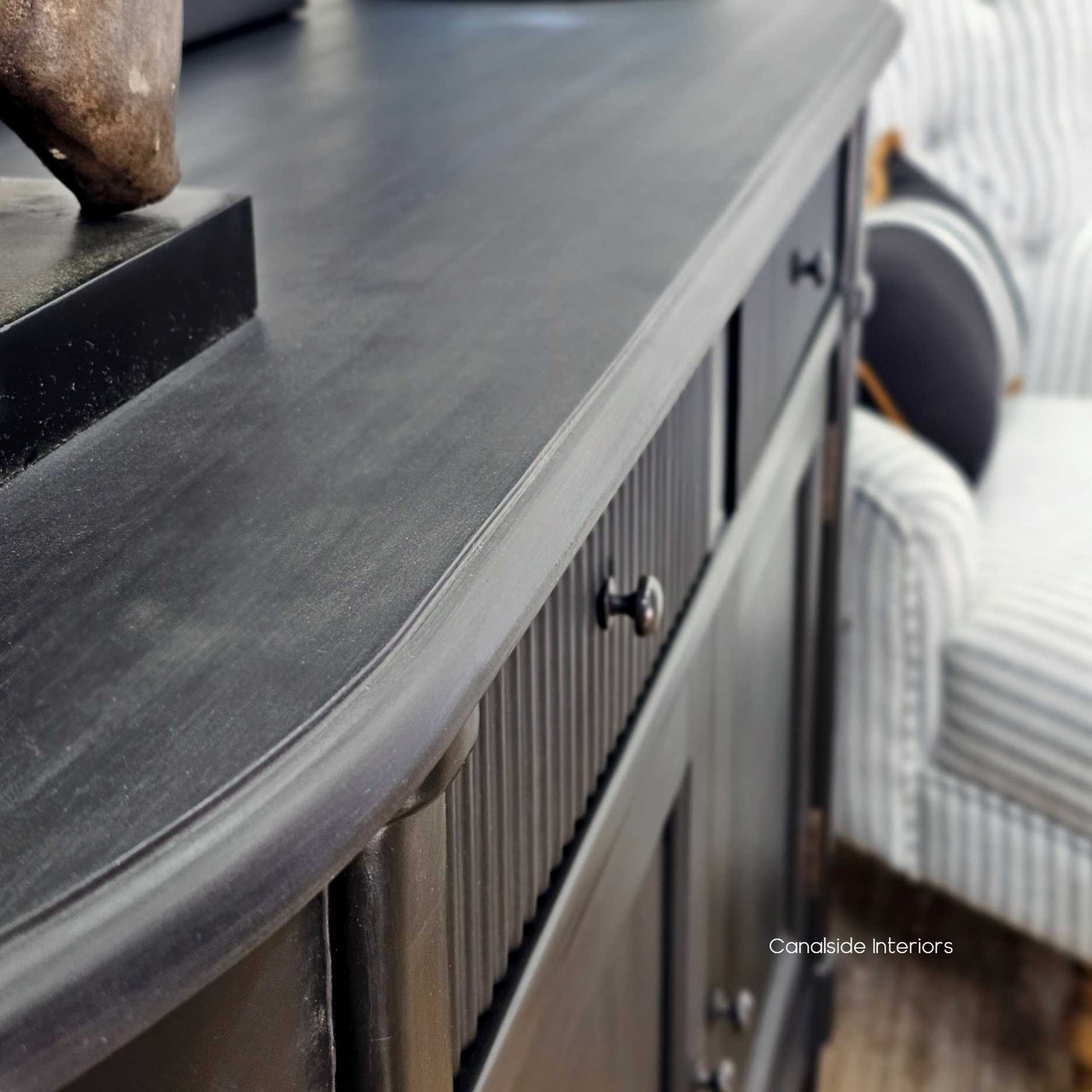 Side view of the French Louis Buffet Petite, reflecting the modern classic theme in a Hamptons-style home office setting - Canalside Interiors