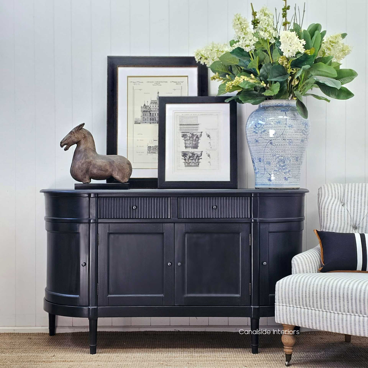 The French Louis Buffet as seen from the front, presenting a spacious surface perfect for displaying timeless accents in a coastal interior - Canalside Interiors