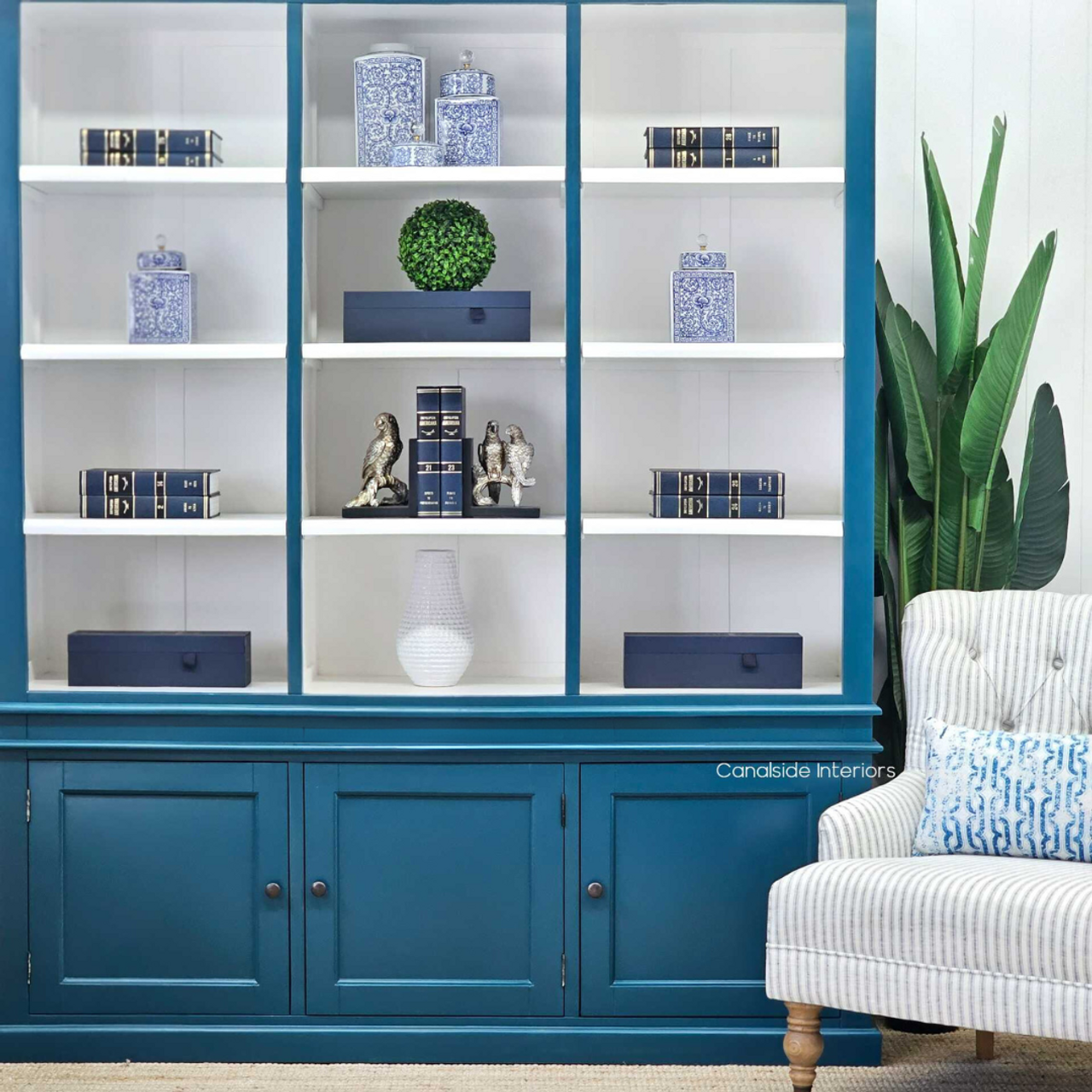 Overall ambiance captured with the Grange Wall Unit in situ, blending seamlessly with coastal interior decors - Canalside Interiors