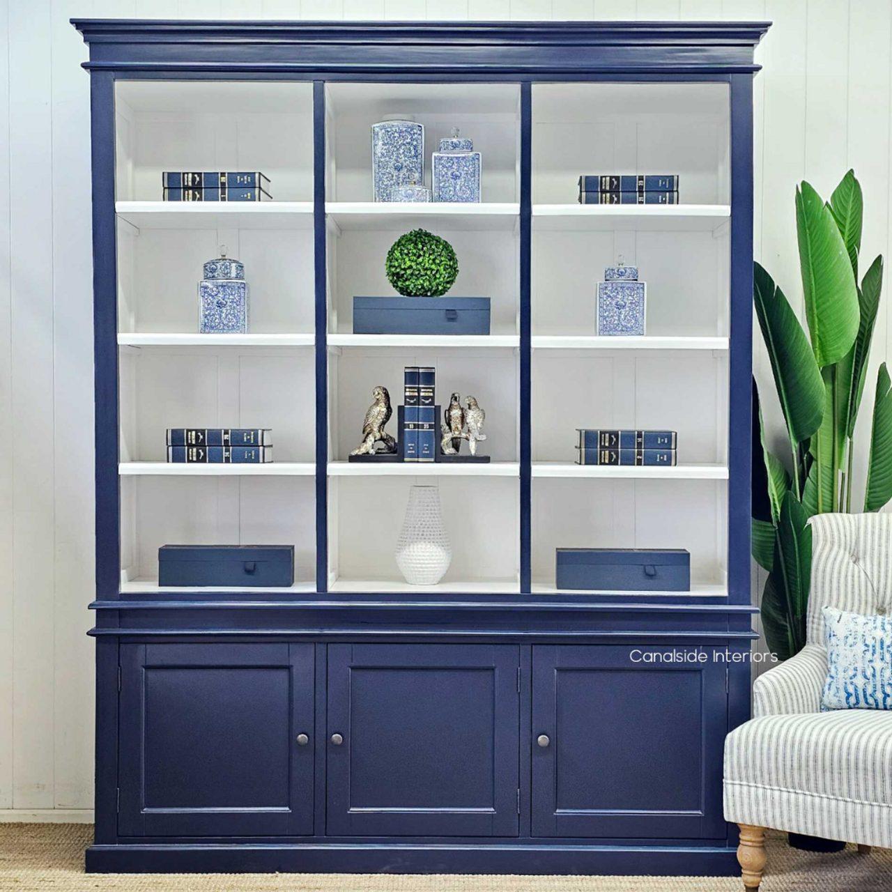Frontal view of the Grange 3 Door Wall Unit, a statement of classical luxury | Timeless Navy Blue