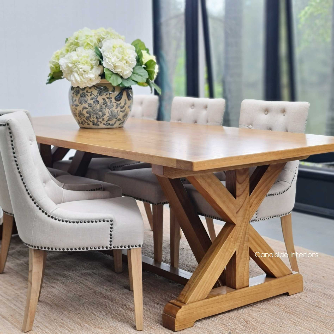 Angle showing the spacious surface of the Harvest Dining Table, ideal for family feasts and celebrations.