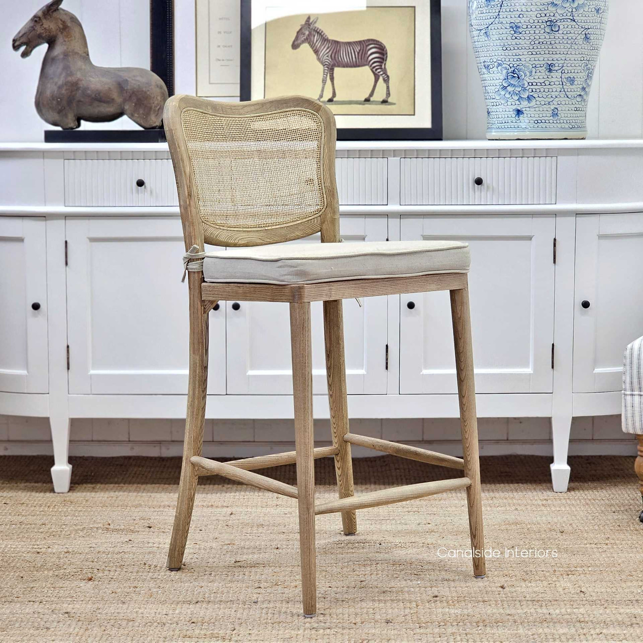 Noda Oak Rattan Counter Stool, Elegant and Practical Seating Option, Angled View