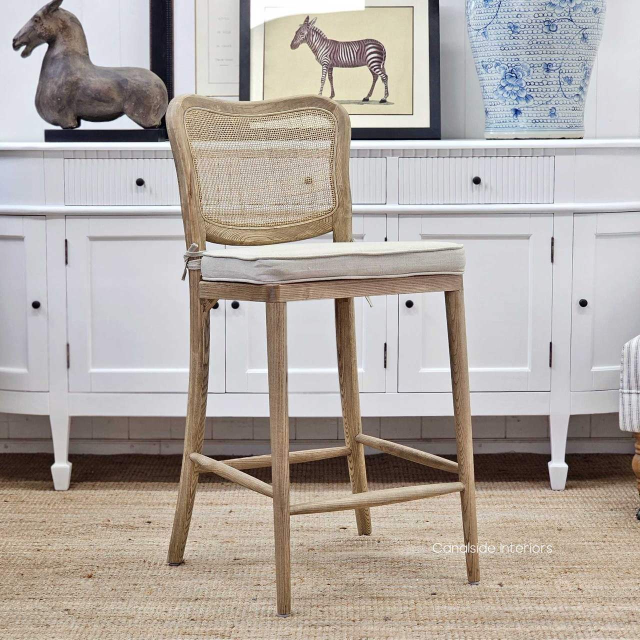 Noda Rattan Back Kitchen Stool, Artisanal Craftsmanship in Every Detail, Side Perspective