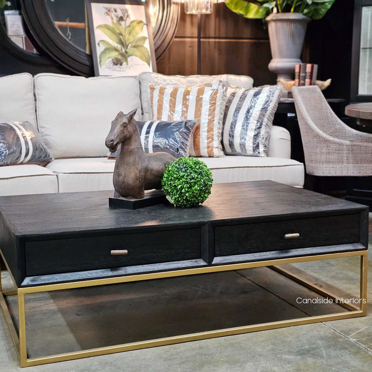 Front Angled view of the St Lucia Coffee Table with gilded gold base