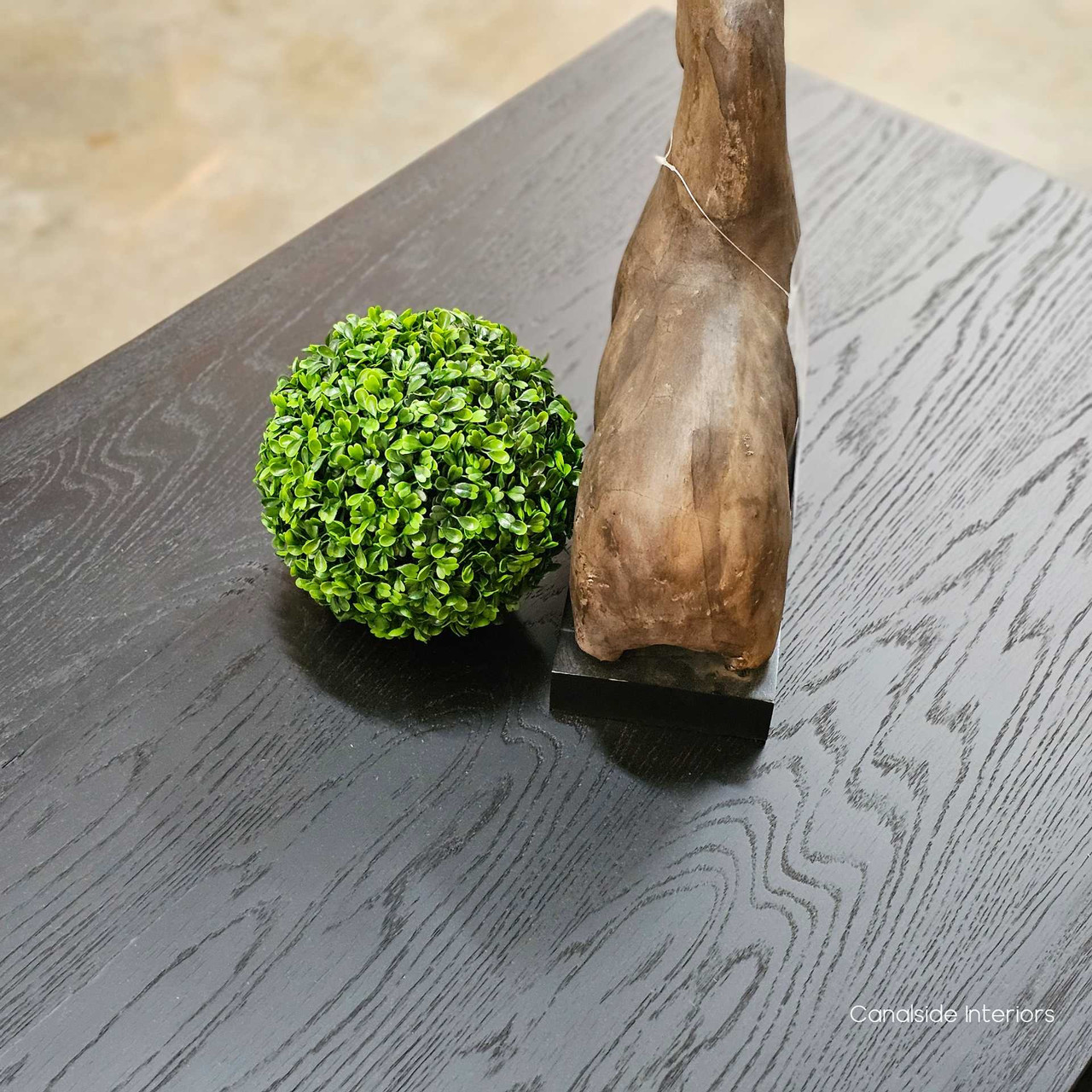 Top detailed view of the St Lucia Coffee Table showing textured black finish