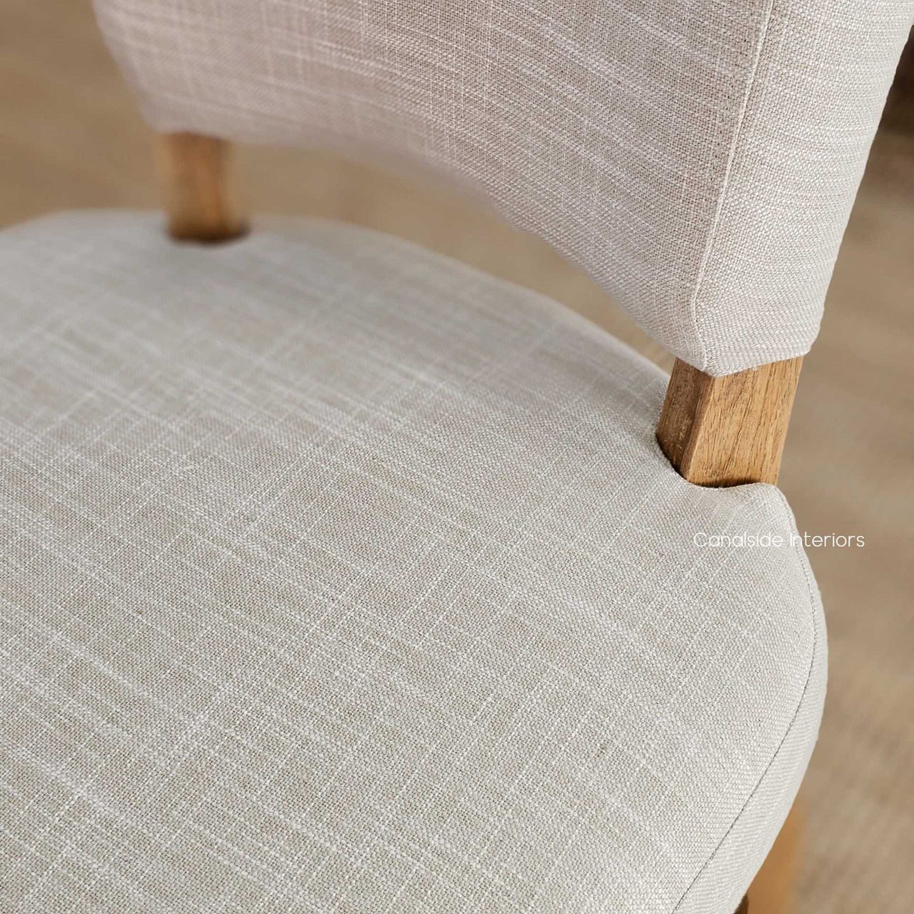 Mimi Oak Leg Dining Chair, Luxurious Comfort with Natural Blend Linen Upholstery, Top Perspective