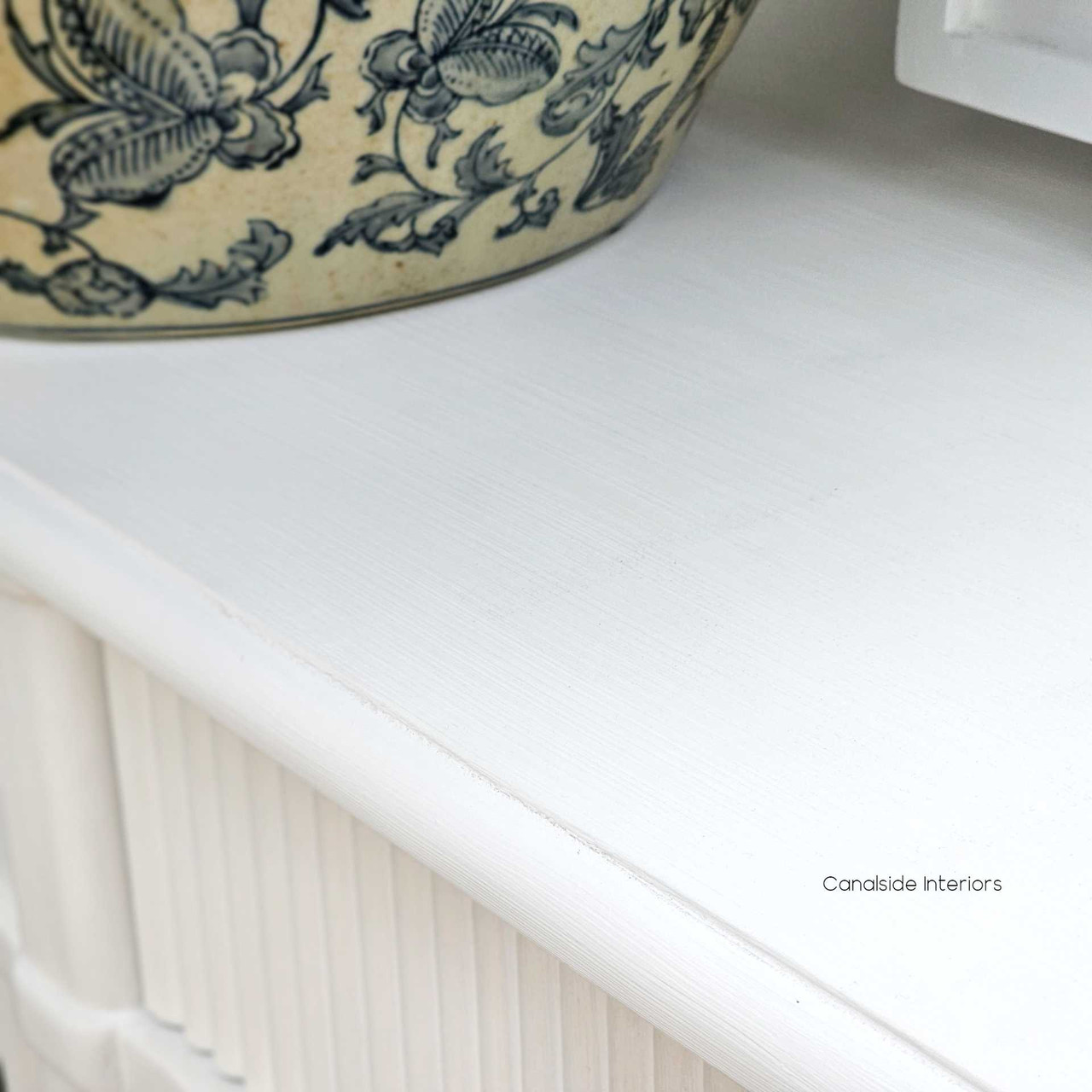 Close-up of the detailed distressing on the French Louis Buffet Grande, highlighting the craftsmanship and quality materials - Canalside Interiors.