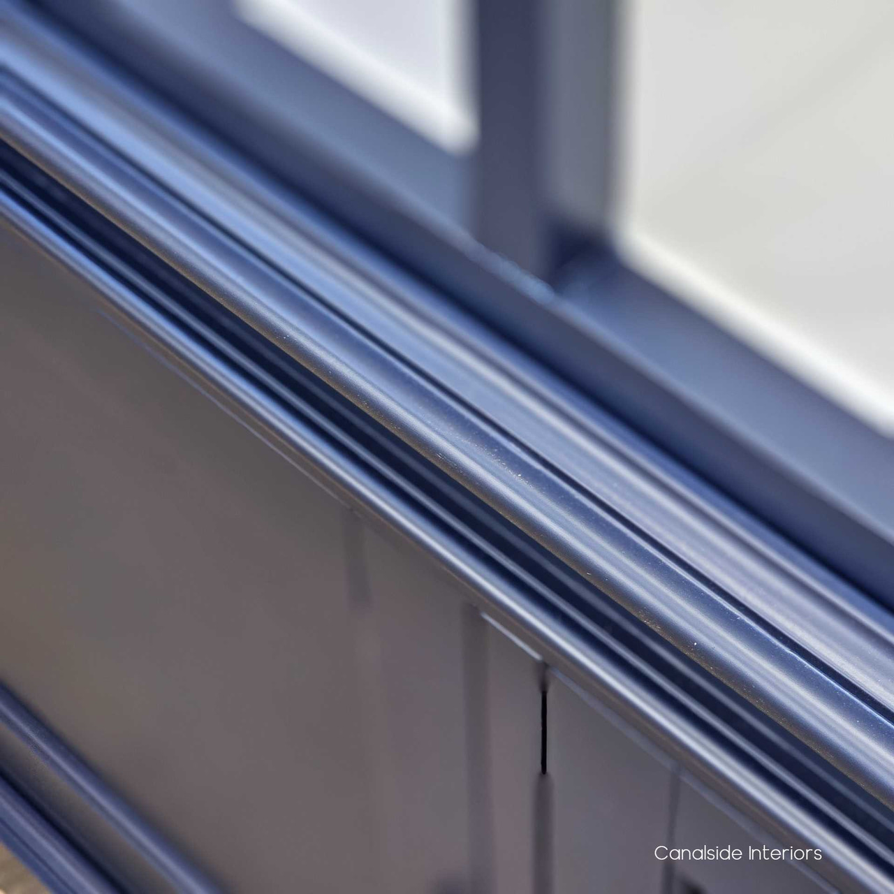 Focus on the base section, illustrating the sturdiness and support provided by the unit's design and navy finish