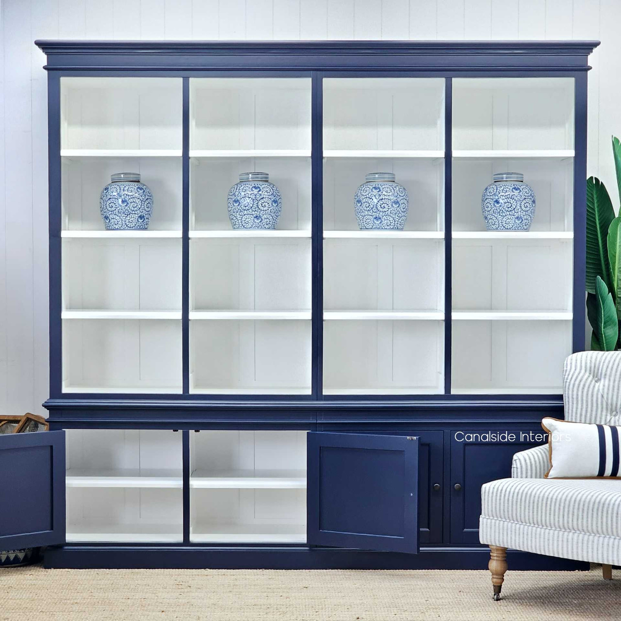 Lower Section with doors open detailing the lower storage compartments, ideal for organising items while maintaining a sleek, uncluttered look.