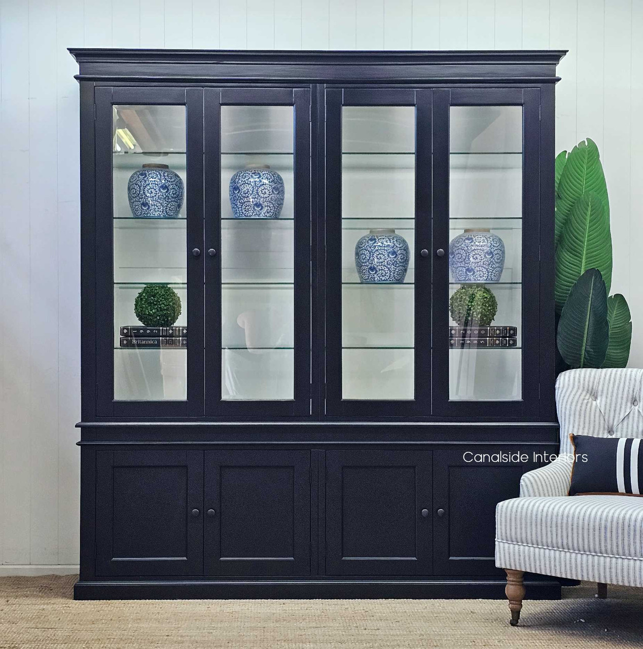 Displaying the unit from the front, highlighting the elegant design and the bright white interior.