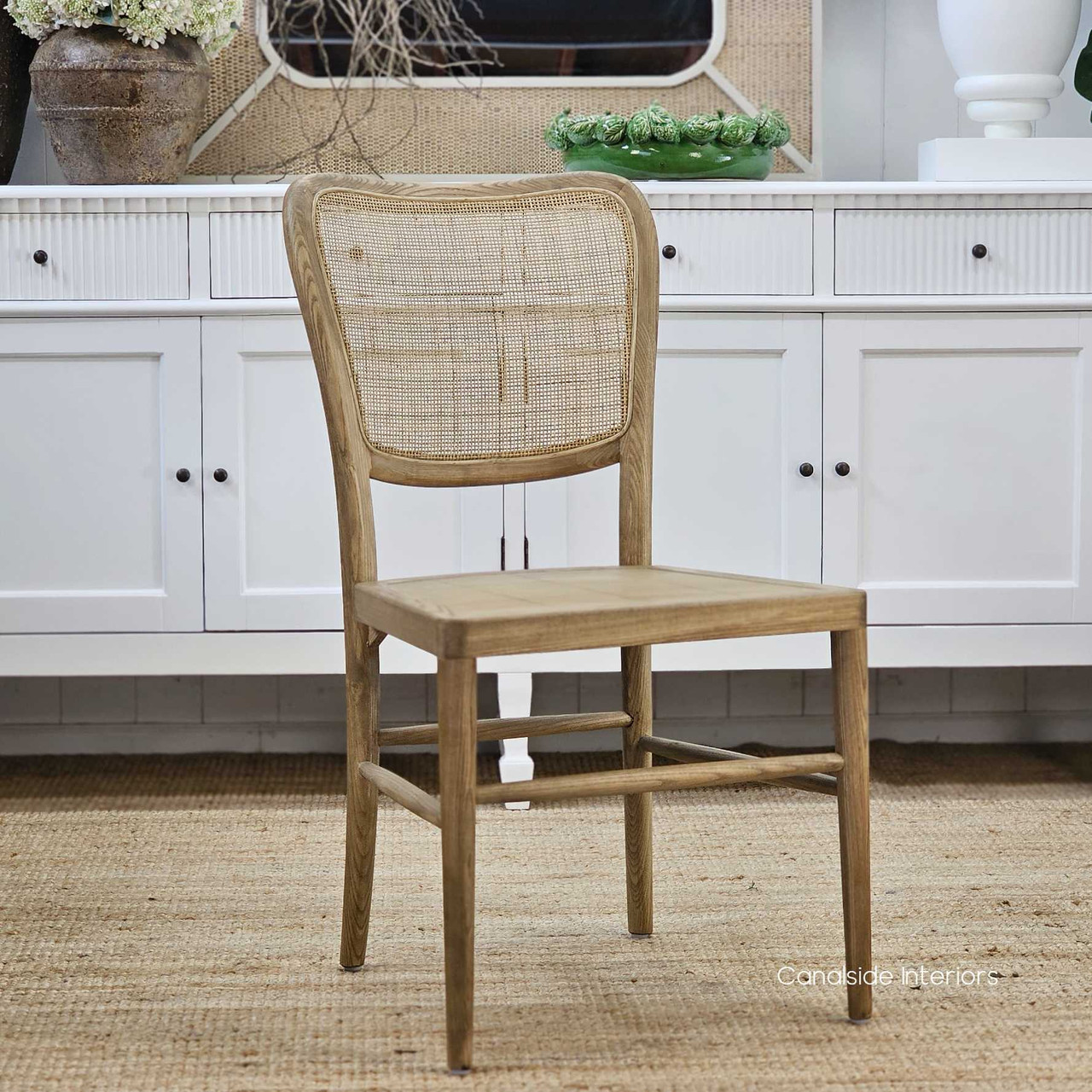 Noda Oak Wood Dining Chair, Harmonious Combination of Oak and Rattan, Side Shot