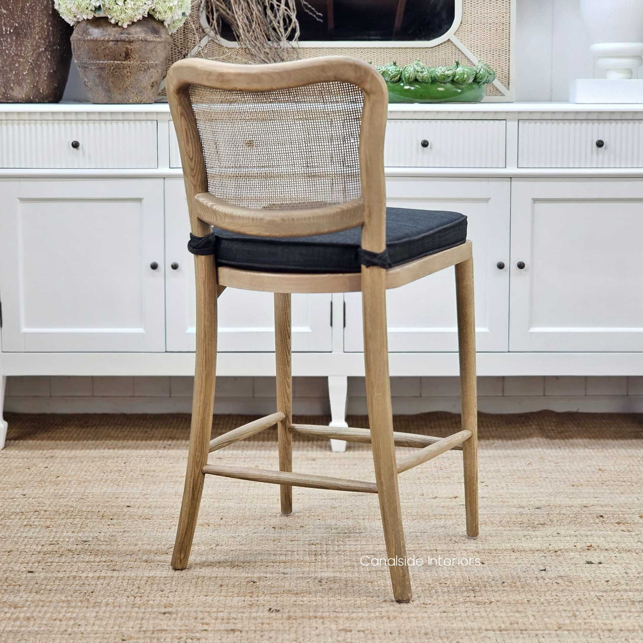 Contemporary Noda Solid Oak Kitchen Stool, rear view