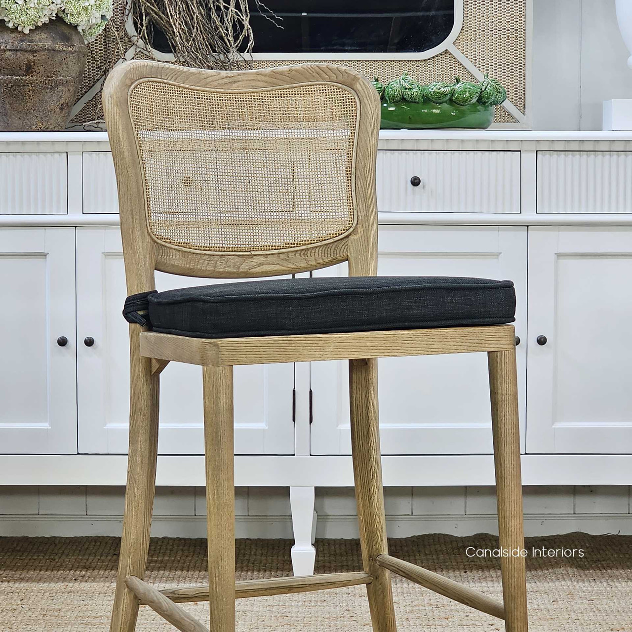 Noda Solid Oak Bar Stool, Natural Finish Close-Up