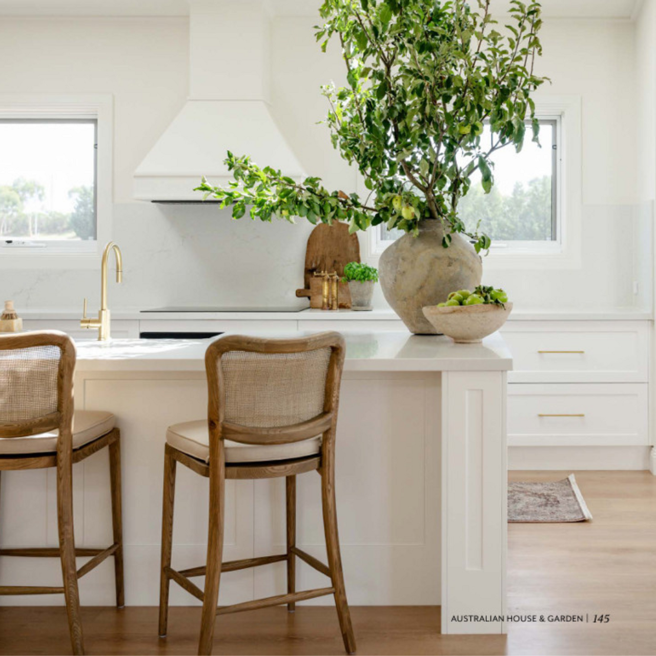 Noda Oak Rattan Kitchen Bar Stool as featured in House & Garden Magazine