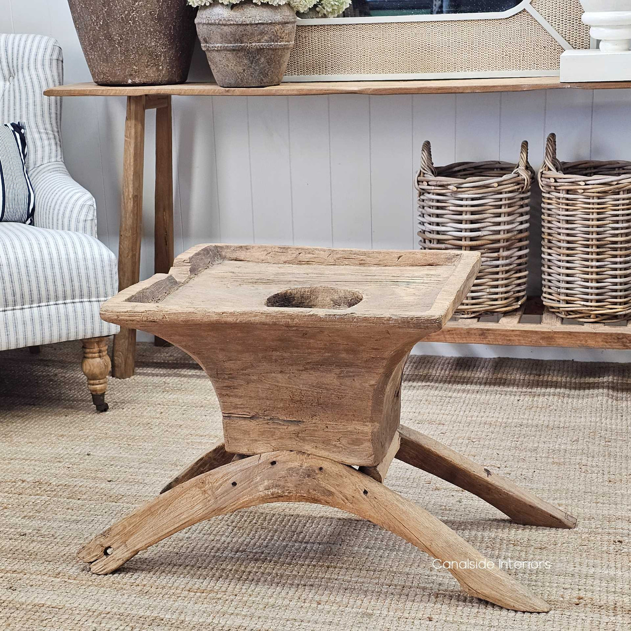 Angled front view of the Vintage Teak Lumpang Coffee Table, emphasizing its bold, organic silhouette.
