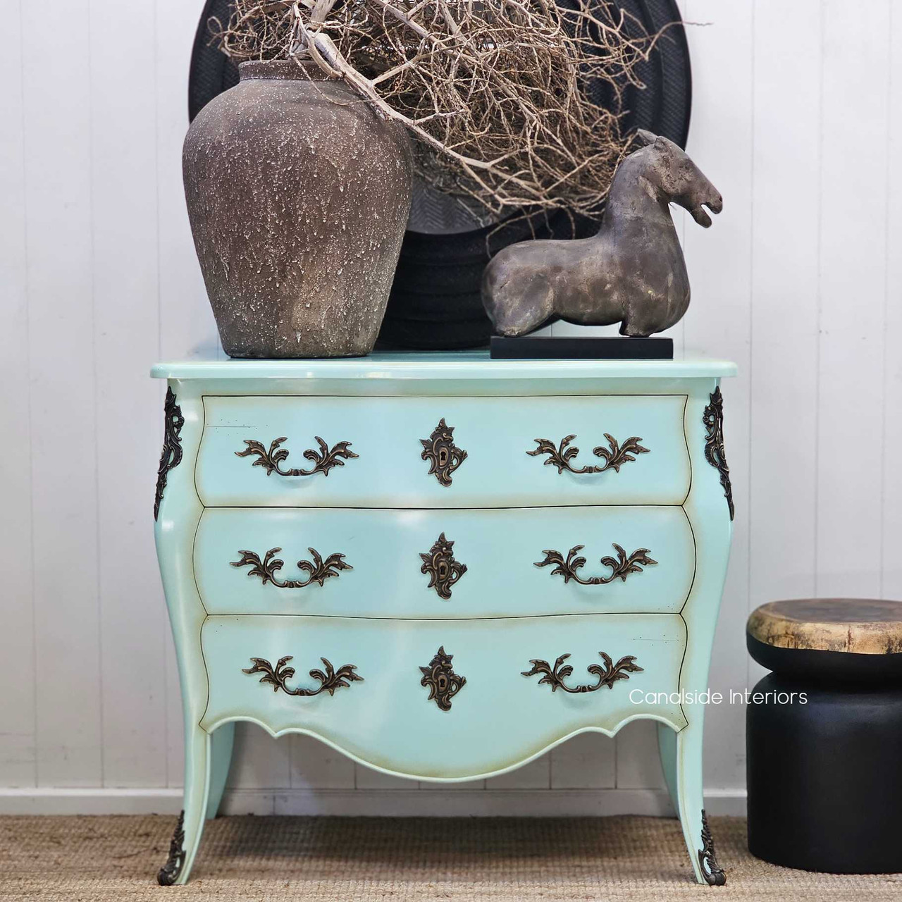 Front view of the piece, emphasising the French bombe silhouette and playful colour.