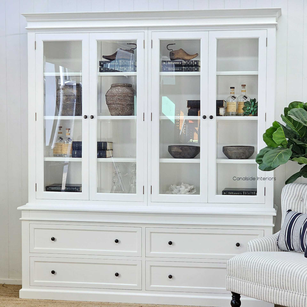 Angled view from the right highlighting the smooth painted finish and classic shaker drawer fronts.