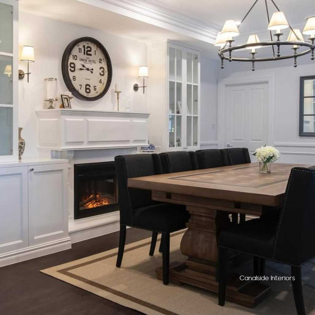 Angled view of the 350cm Chambers double extension dining table showcasing its full extended size in a grand dining room setting.