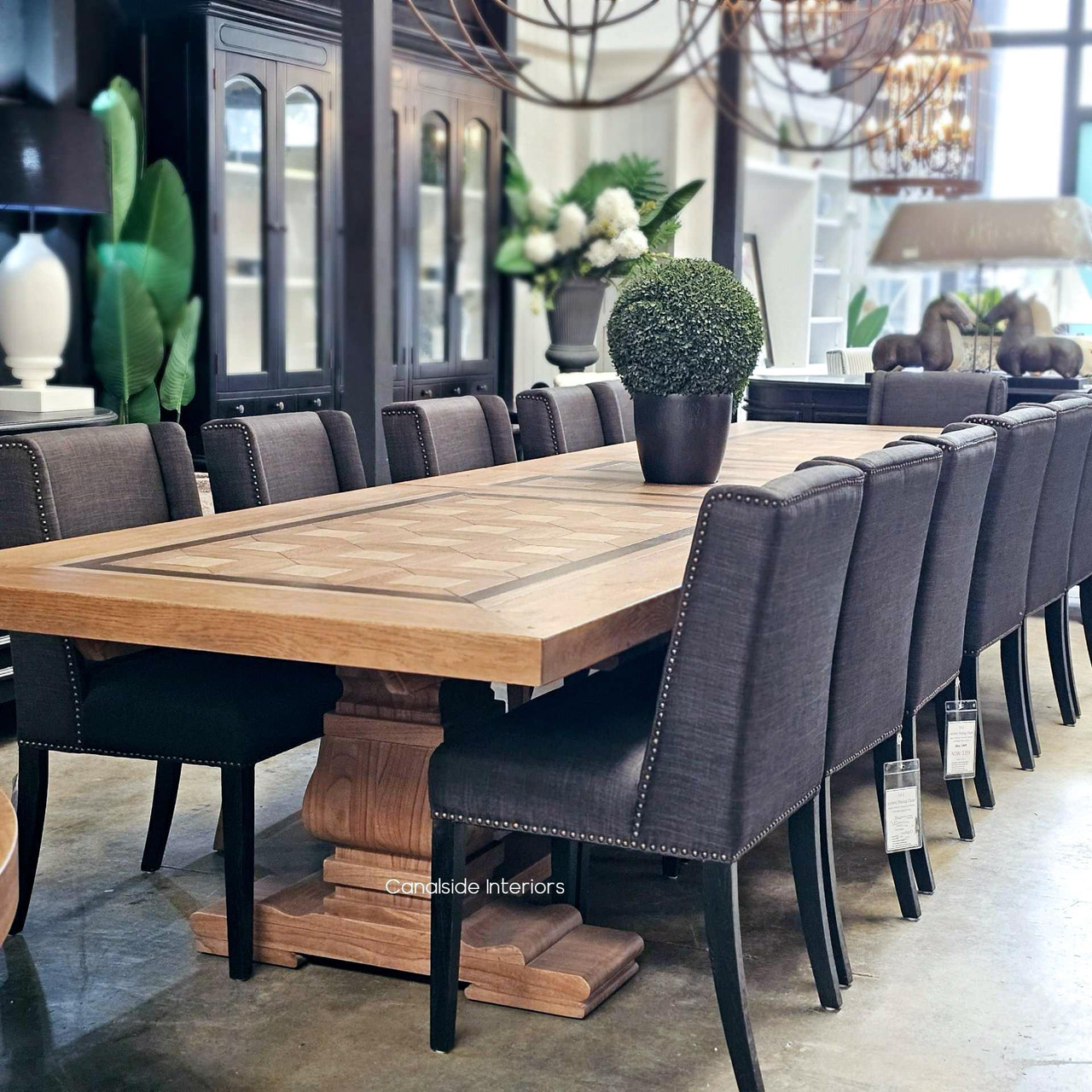 Fully extended 3.5m dining table in a light-filled space, showcasing the versatile scale.