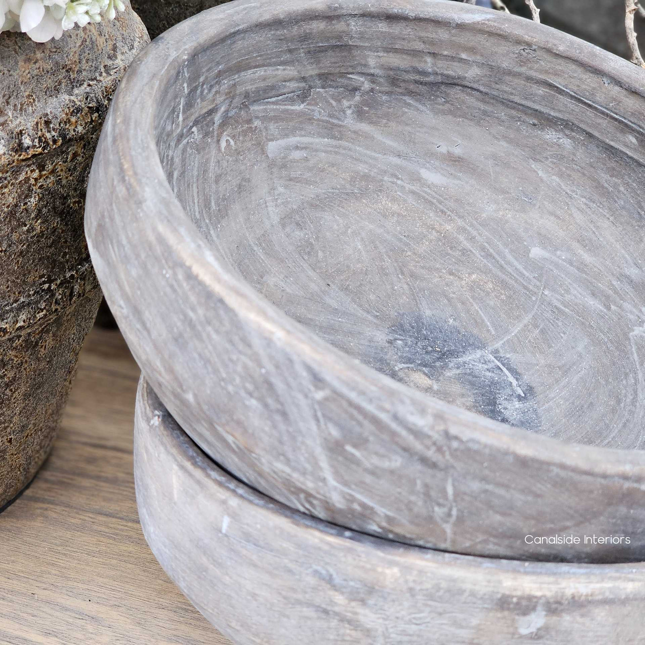 Image of two Ines bowls stacked together, demonstrating their versatility and sculptural appeal.