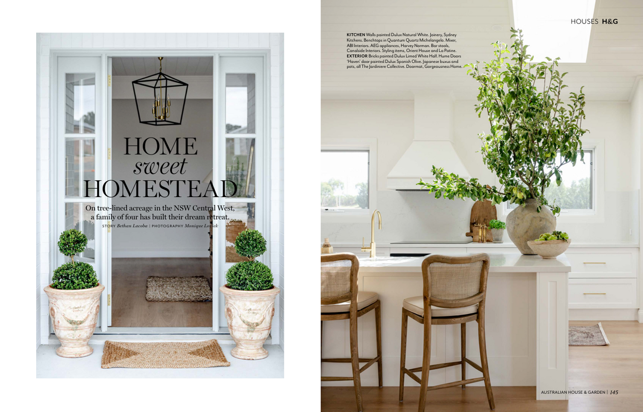 Featured in House & Garden: Noda bar stools in a Hamptons-style kitchen.