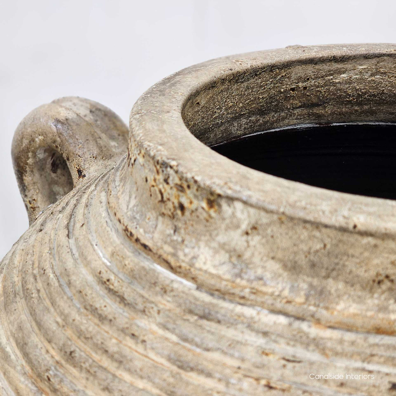 Overhead angle showing the open mouth of the vessel, ideal for large-scale styling or sculptural display.