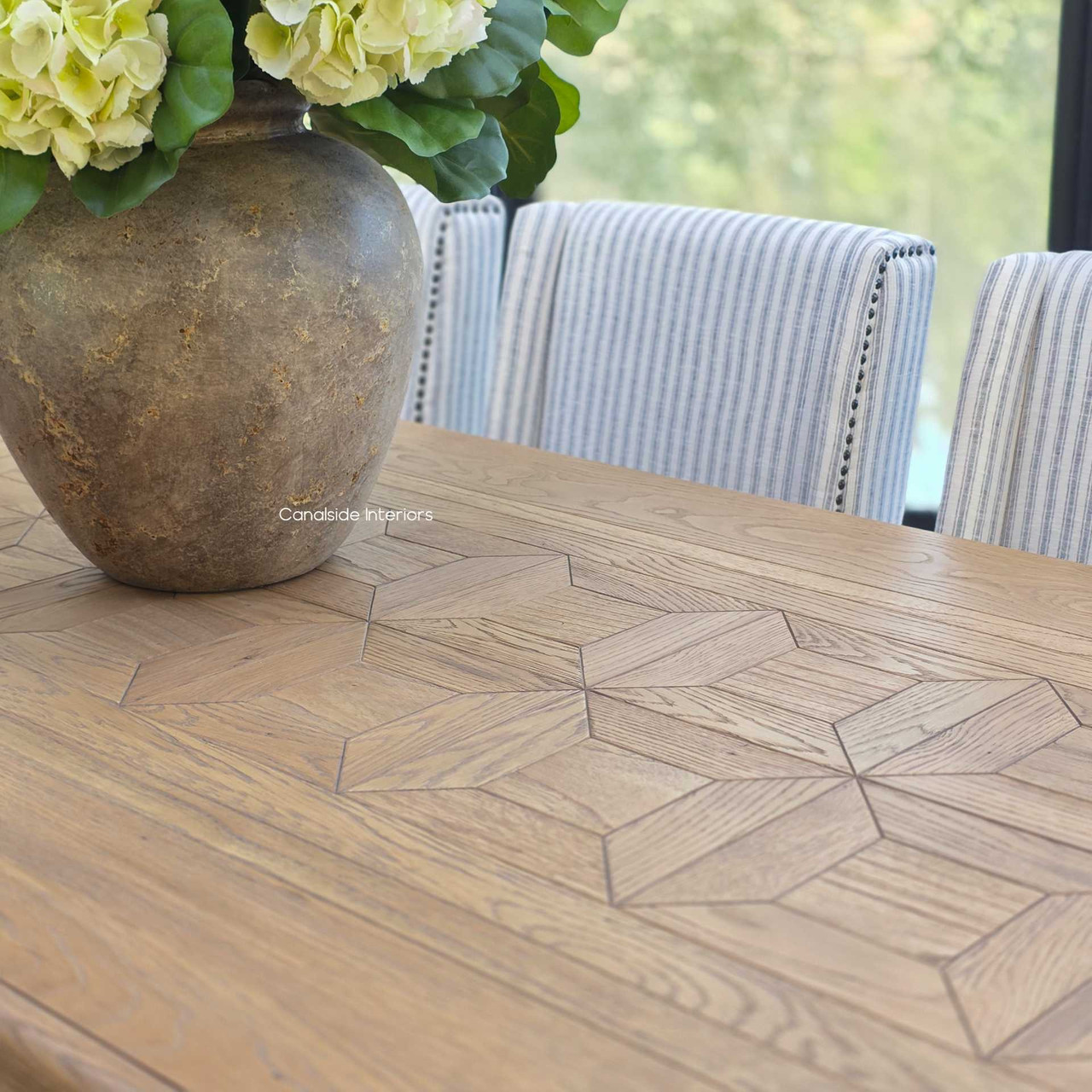 Close-up of the oak finish showing natural variations and timeless texture.