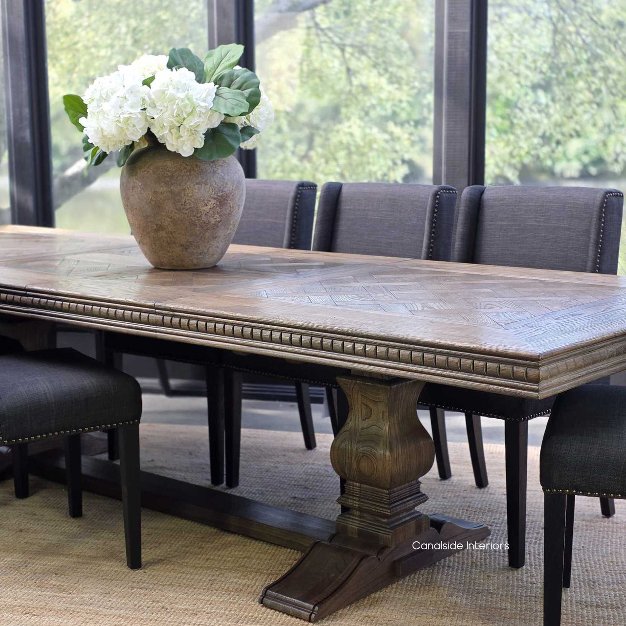 Berenson Oak Parquetry Double Extension Dining Table - Cigar - IN STOCK