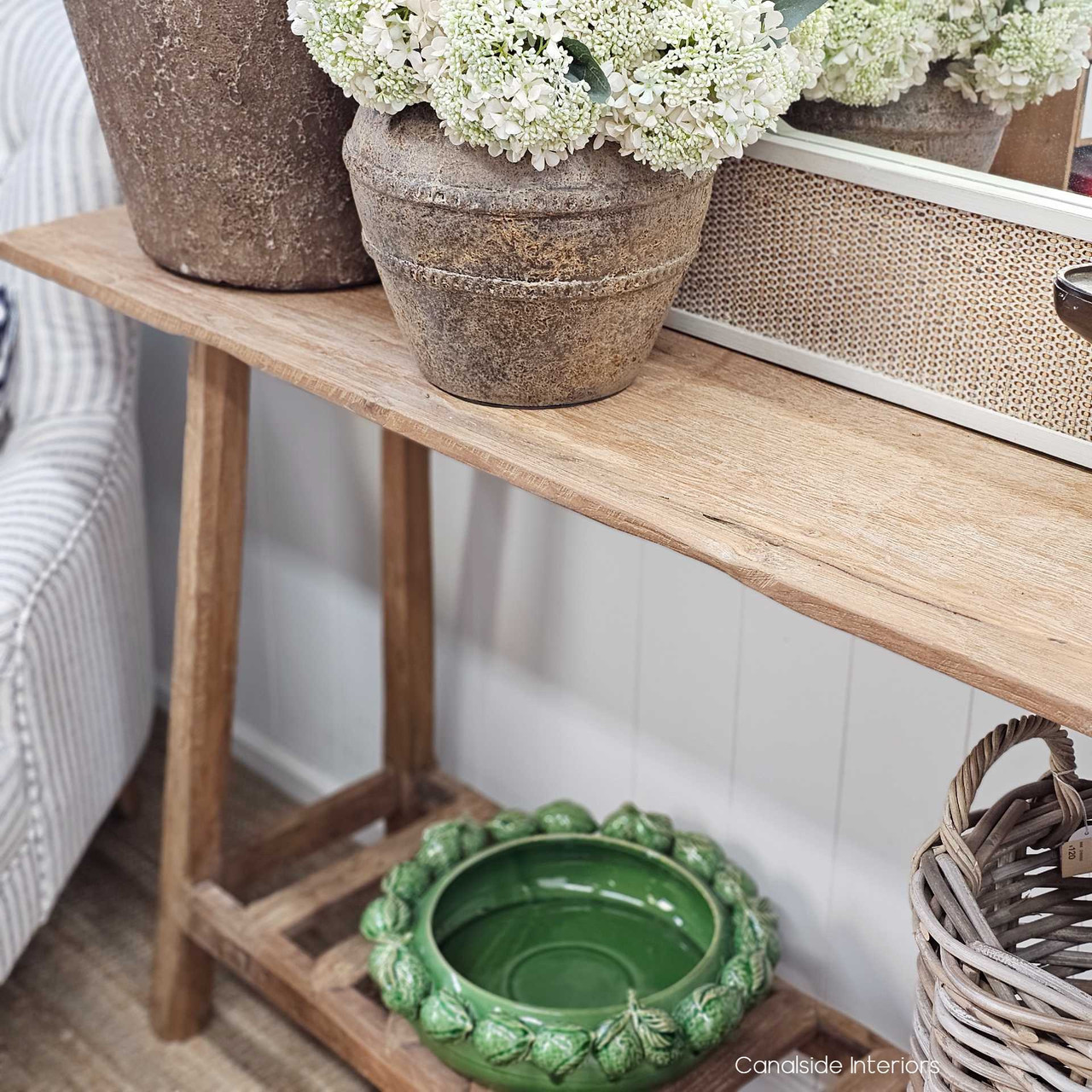 Detailed shot of the Vintage Teak Console’s legs, highlighting their solid construction and balanced proportions.