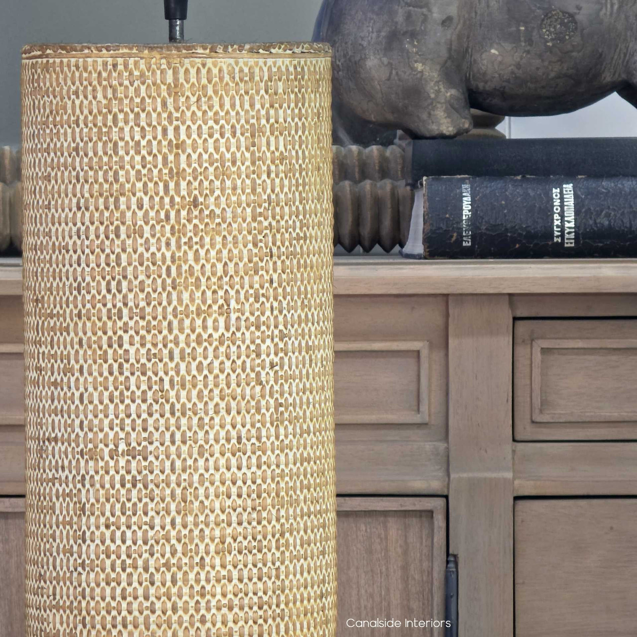 Brielle rattan lamp base close up showing hand woven texture and natural finish