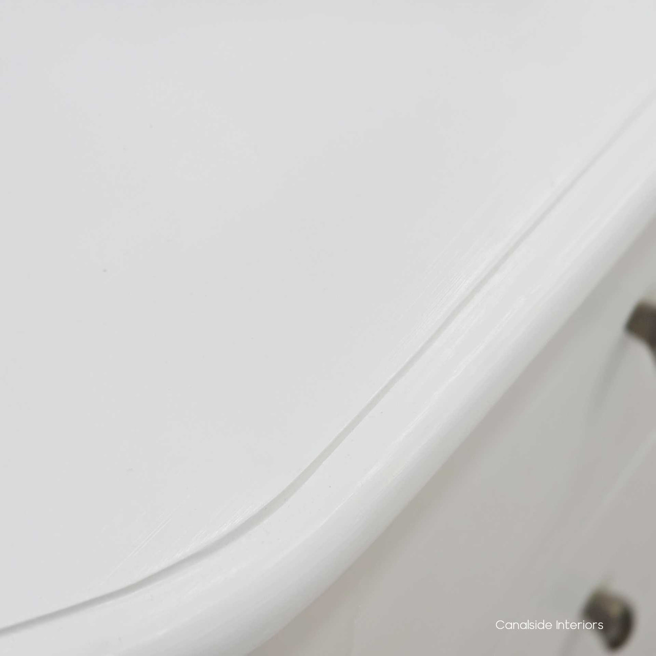 Surface detail shot of the Creemore 3 Drawer Bedside in White showing the paint finish and gentle contours