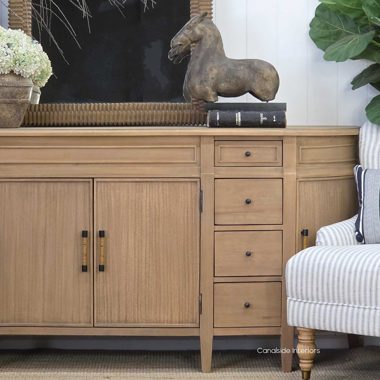 Riverview Buffet shown with decorative styling to emphasise its versatility as a storage piece.