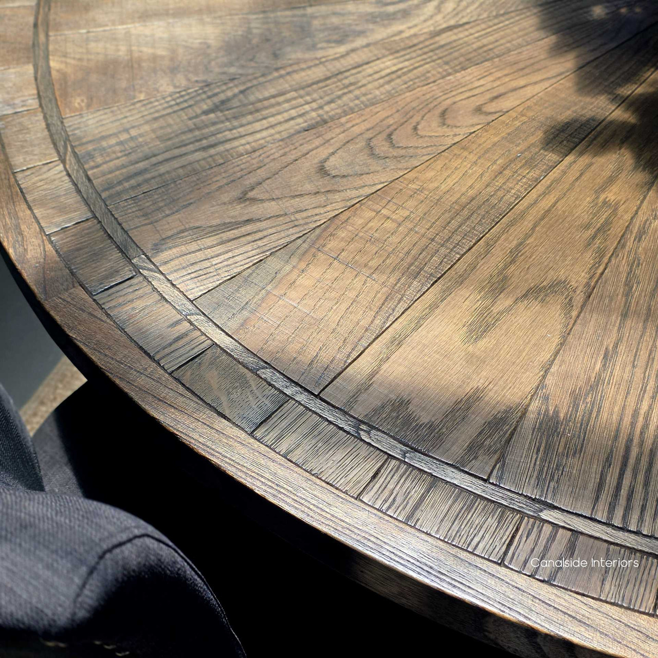 Detail of the Danbury’s signature parquetry border in Espresso oak, reflecting genuine craftsmanship and reclaimed timber character.