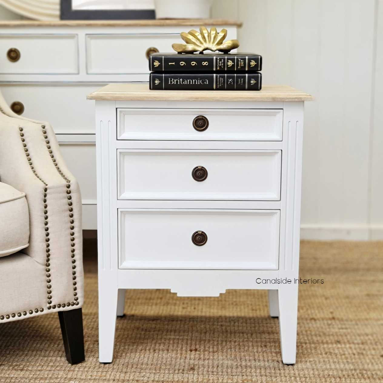 Lifestyle image depicting the bedside table in a coastal-themed decor, complementing the serene and relaxed atmosphere.