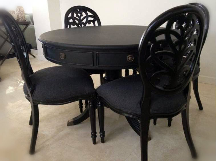 Cobble Hill Round Dining Table Distressed Black Matt
