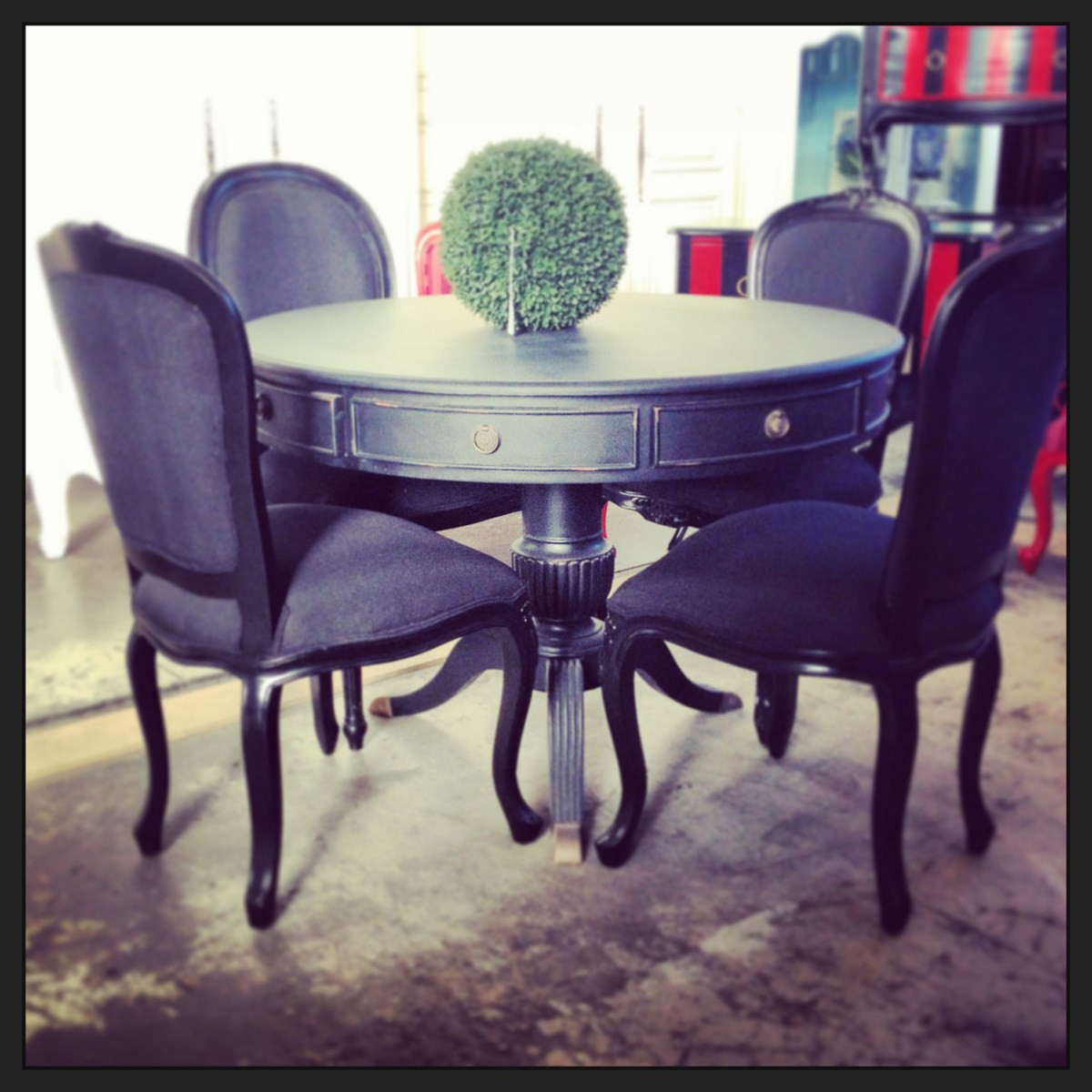 Cobble Hill Round Dining Table Distressed Black Matt