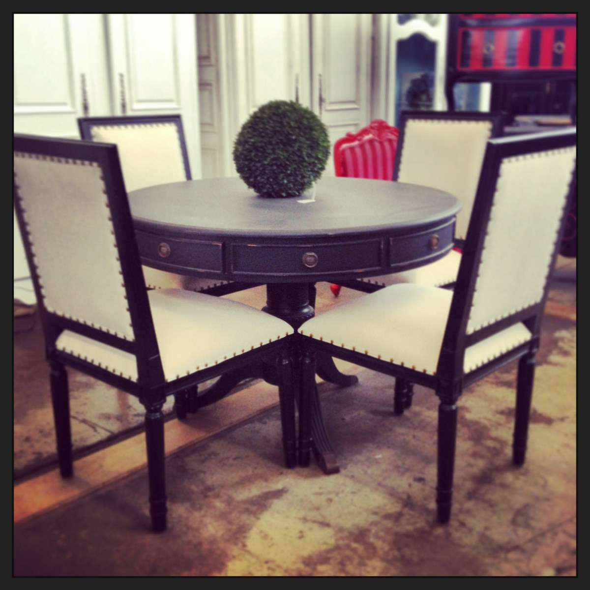 Cobble Hill Round Dining Table Distressed Black Matt
