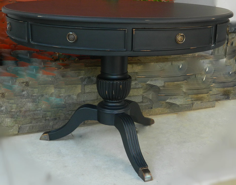 Cobble Hill Round Dining Table Distressed Black Matt