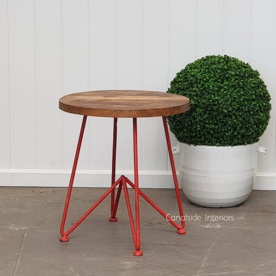 Camilla Range modern stool in distressed red, showcasing its sleek design and vibrant colour.