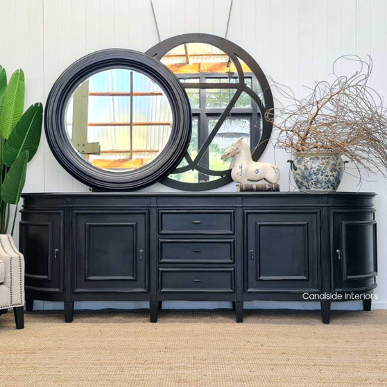 Timeless Francia Grande Sideboard in Charcoal/Black, perfect for a coastal-themed living room - Canalside Interiors