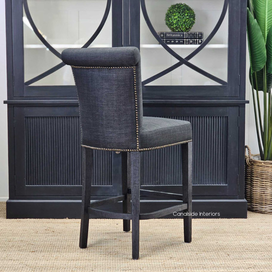 Full front view of the Montague Bar Stool, embodying the quality and style expected from Canalside Interiors' French furniture