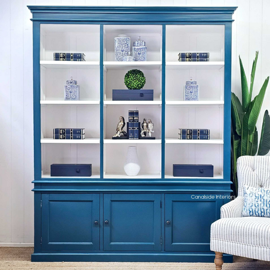 Front view of the Grange 3 Door Wall Unit in Teal Green showcasing its Hamptons style elegance and quality craftsmanship, perfect for modern living spaces