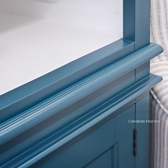 Frontal View of the Teal Green Grange Wall Unit - Showcasing the entire bookshelf/bookcase in a vibrant teal green, capturing its full height and width to highlight its presence in any room.