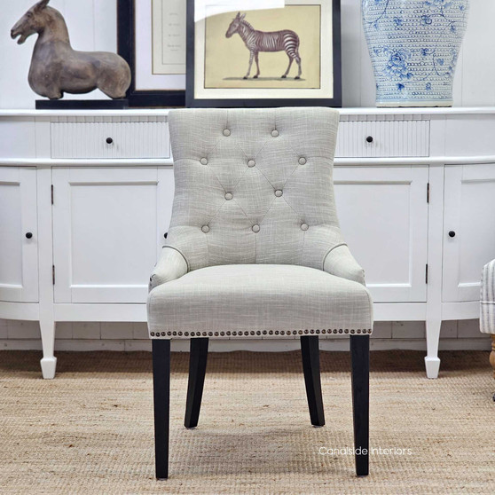Bennet Button Back Upholstered Dining Chair - Cream/Black Legs - IN STOCK