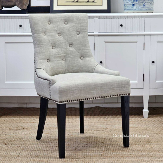 Bennet Button Back Upholstered Dining Chair - Cream/Black Legs - IN STOCK
