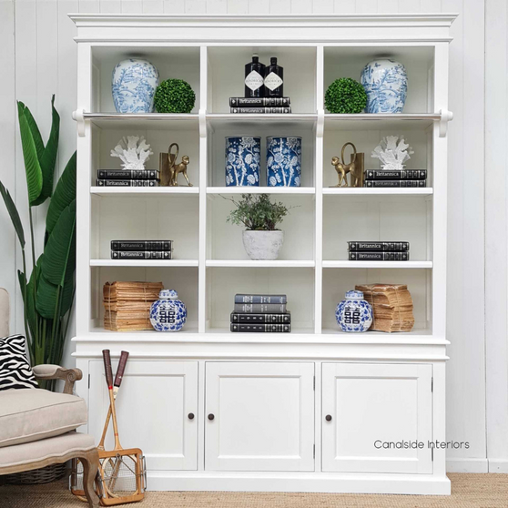 The classic Grange 3 Door Wall Unit with Rail and base door open showcasing its storage capabilities