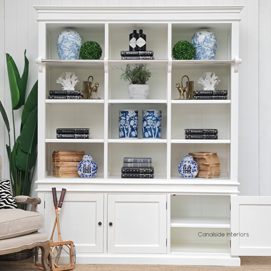The classic Grange 3 Door Wall Unit with Rail and base door open showcasing its storage capabilities