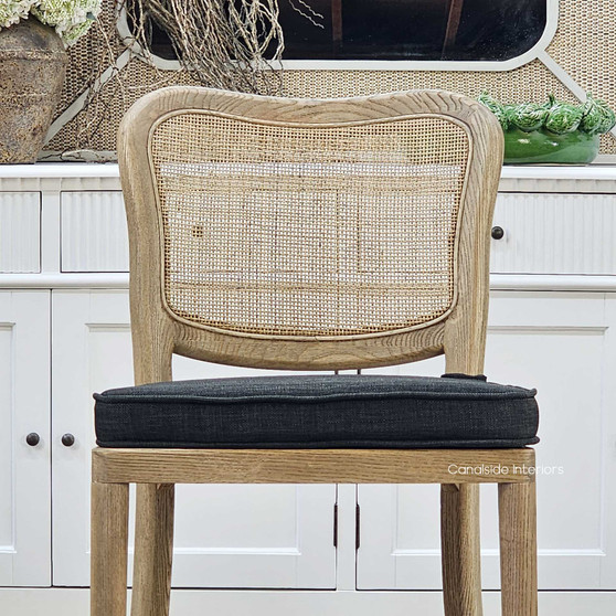 Solid Oak Noda Chair Featuring Handwoven Rattan, Angled View